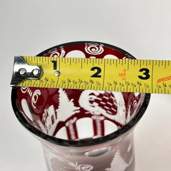 Vtg Egermann Vase Bohemian Ruby Red Cut To Clear Etched Glass Castle Bird Czech